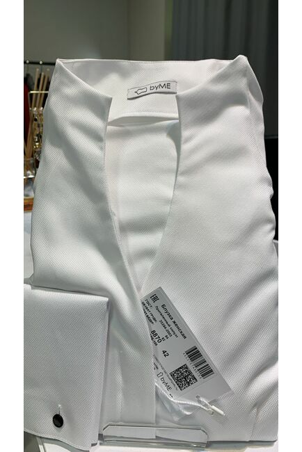 Рубашка хлопковая  белая с воротником стойкой и манжетой под запонки 8870 от byME 