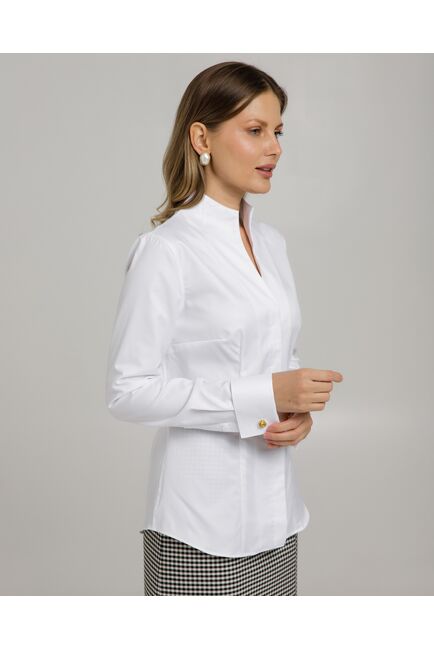 Рубашка хлопковая  белая с воротником стойкой и манжетой под запонки 8870 от byME 