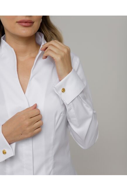 Рубашка хлопковая  белая с воротником стойкой и манжетой под запонки 8870 от byME 