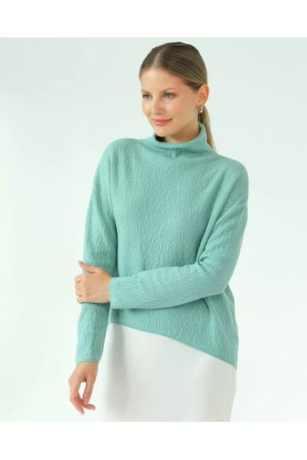 Джемпер из шерсти мериноса тонкой вязки  фактурный зеленый от byME 