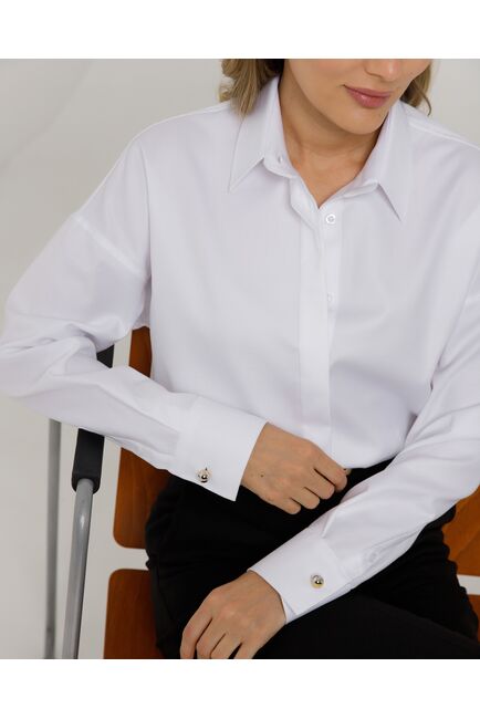 Рубашка хлопковая под пуговицы белая оверсайз - 8363 от byME 