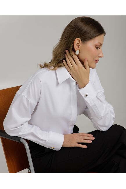 Рубашка хлопковая под пуговицы белая оверсайз - 8363 от byME 