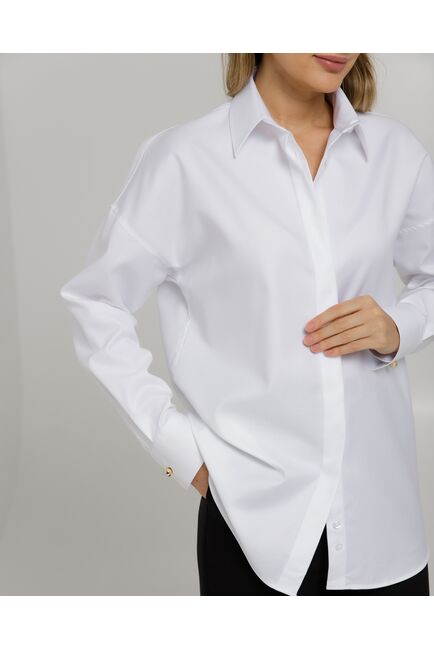 Рубашка хлопковая под пуговицы белая оверсайз - 8363 от byME 