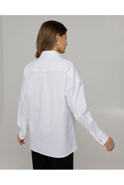 Рубашка хлопковая под пуговицы белая оверсайз - 8363 от byME 