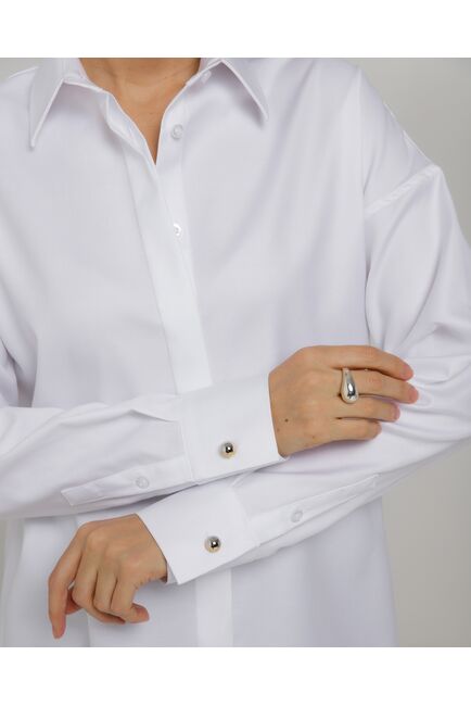 Рубашка хлопковая под пуговицы белая оверсайз - 8363 от byME 