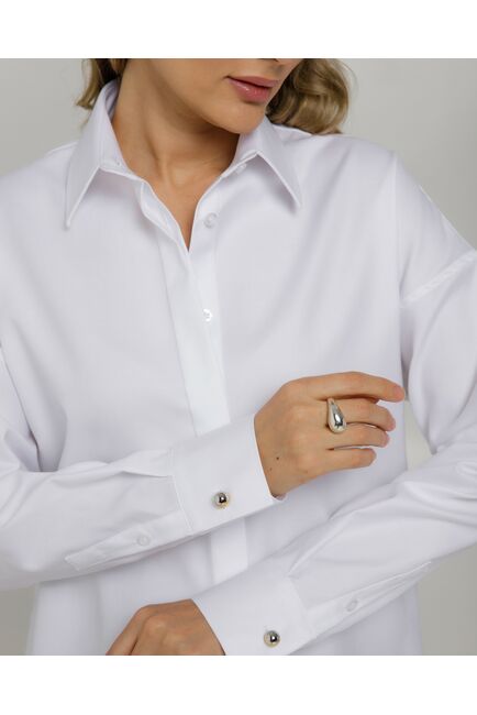 Рубашка хлопковая под пуговицы белая оверсайз - 8363 от byME 