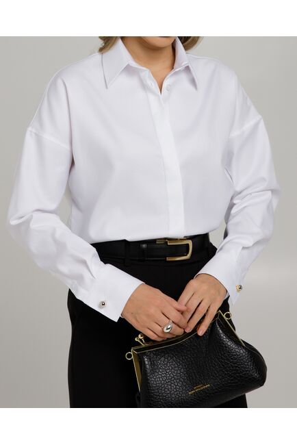 Рубашка хлопковая под пуговицы белая оверсайз - 8363 от byME 