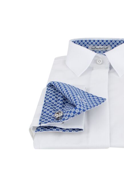 Женская рубашка под запонку приталенная с супатной застежкой с отделкой (белая) - 7824 от byME 