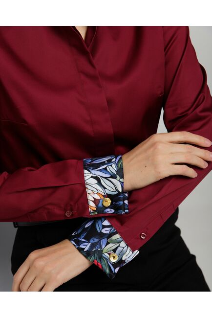 Рубашка хлопковая под запонки винная с отделкой пионы 8947 от byME 