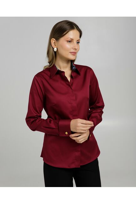 Рубашка хлопковая под запонки винная с отделкой пионы 8947 от byME 