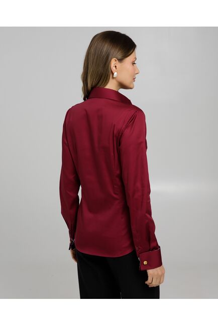 Рубашка хлопковая под запонки винная с отделкой пионы 8947 от byME 