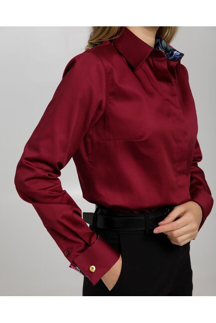 Рубашка хлопковая под запонки винная с отделкой пионы 8947 от byME 