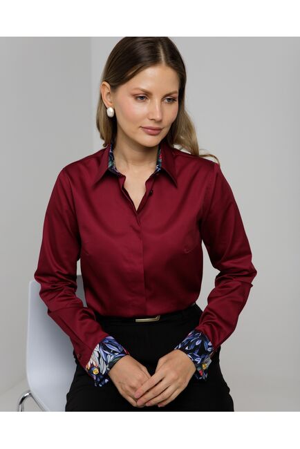 Рубашка хлопковая под запонки винная с отделкой пионы 8947 от byME 
