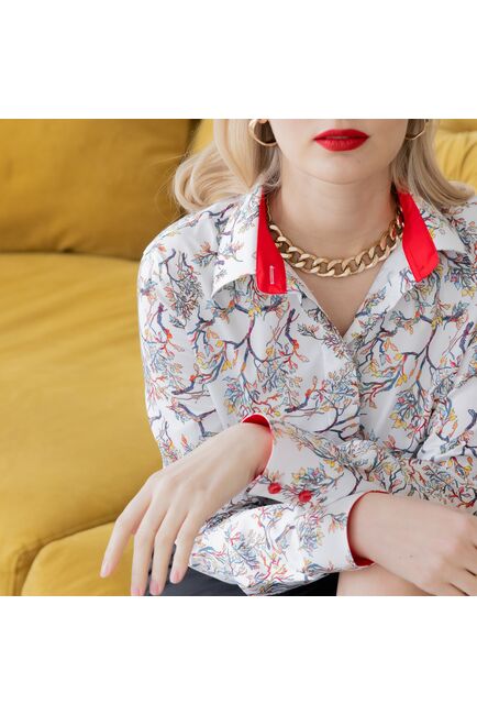 Женская рубашка под пуговицы с контрастной отделкой принт деревья - 7947 от DoubleCuff 