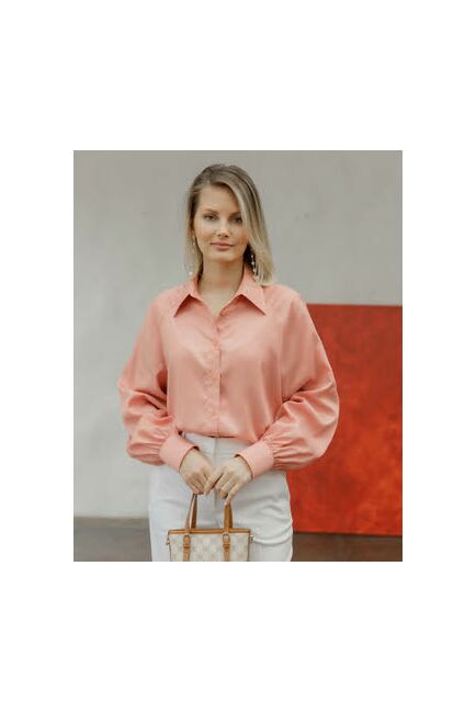 Женская блузка с пышным рукавом персиковая - 8524 от byME 