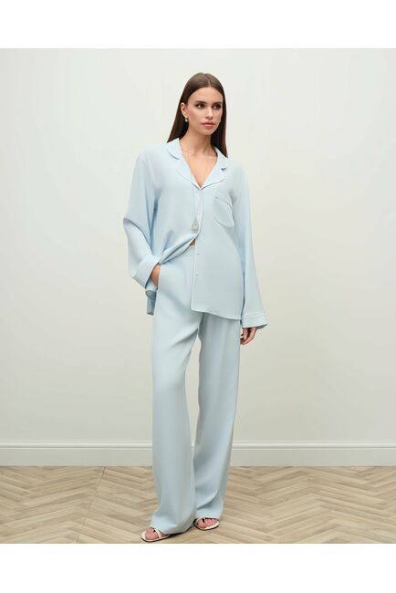 Женская рубашка из тонкого итальянского крепа голубая-5205 от  