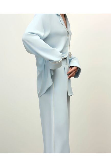 Женская рубашка из тонкого итальянского крепа голубая-5205 от  