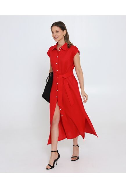 Платье красное изо льна-D1-1000 от byME 