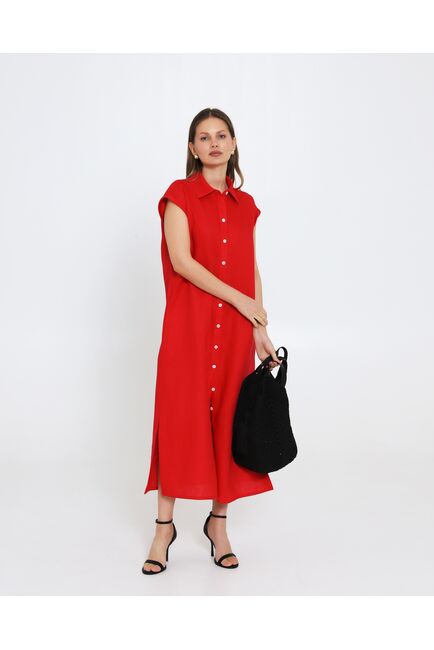 Платье красное изо льна-D1-1000 от byME 