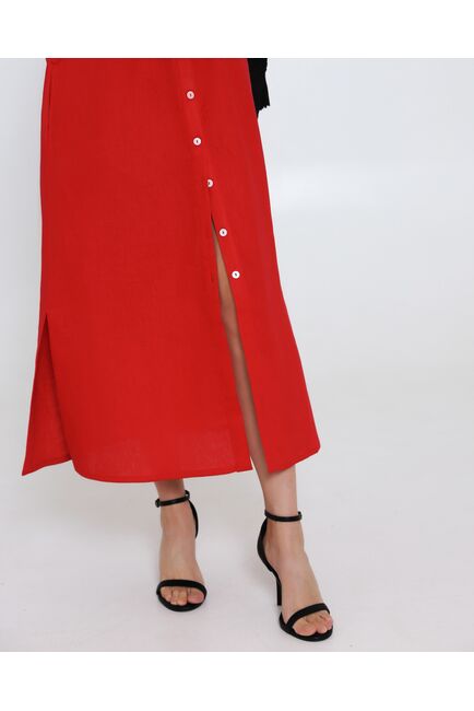 Платье красное изо льна-D1-1000 от byME 