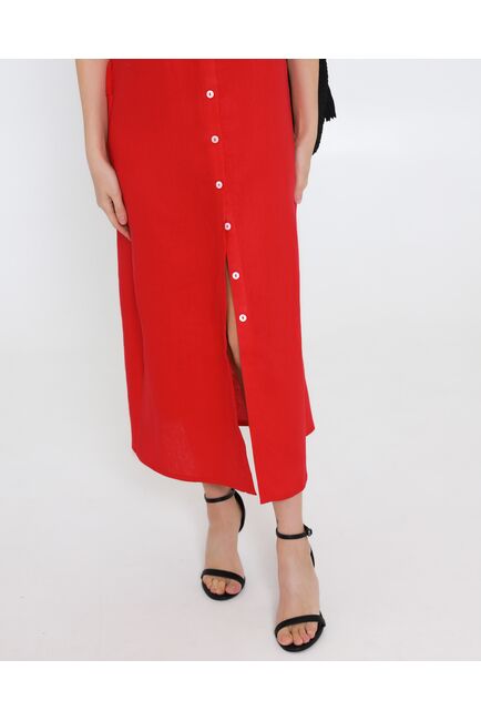 Платье красное изо льна-D1-1000 от byME 