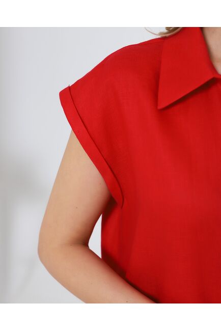 Платье красное изо льна-D1-1000 от byME 
