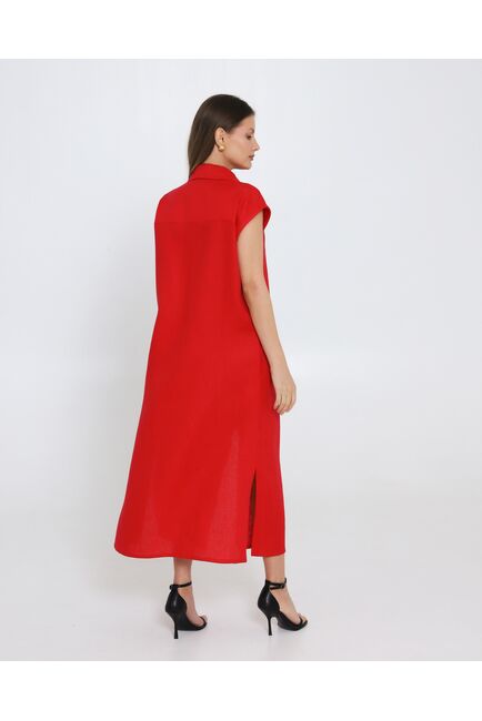 Платье красное изо льна-D1-1000 от byME 