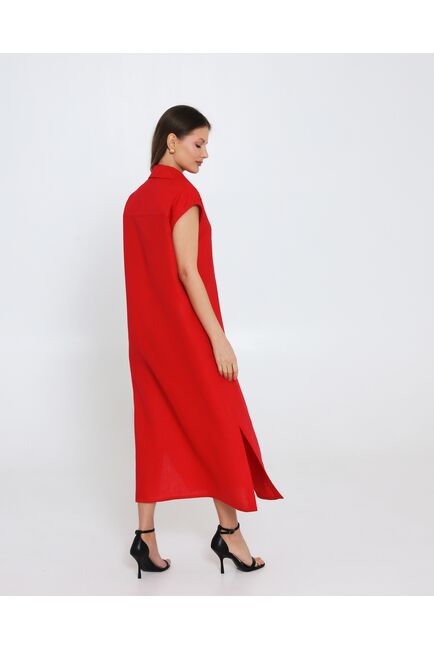 Платье красное изо льна-D1-1000 от byME 