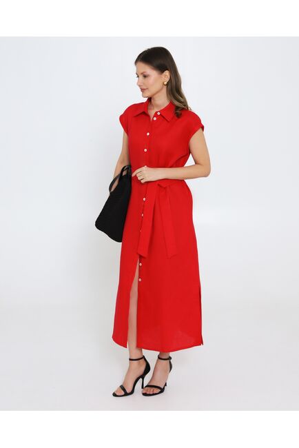 Платье красное изо льна-D1-1000 от byME 