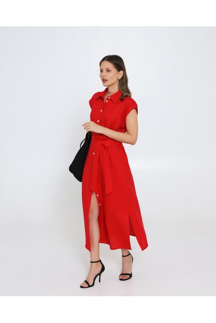 Платье красное изо льна-D1-1000 от byME 