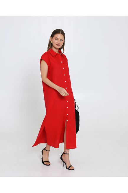 Платье красное изо льна-D1-1000 от byME 