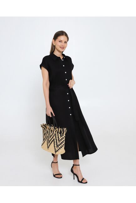 Платье черное изо льна и вискозы -D1-1001 от byME 