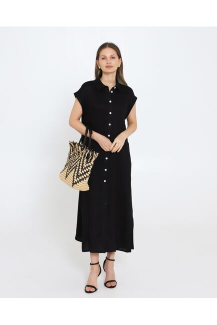 Платье черное изо льна и вискозы -D1-1001 от byME 