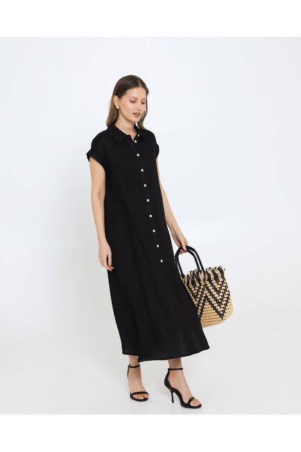 Платье черное изо льна и вискозы -D1-1001 от byME 