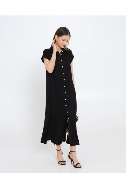 Платье черное изо льна и вискозы -D1-1001 от byME 