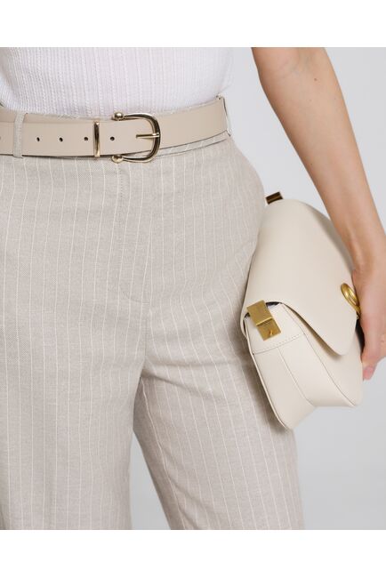 Женские брюки из хлопка и льна бежевые в тонкую полоску-B0010 от byME 