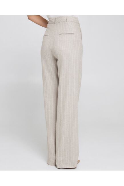 Женские брюки из хлопка и льна бежевые в тонкую полоску-B0010 от byME 