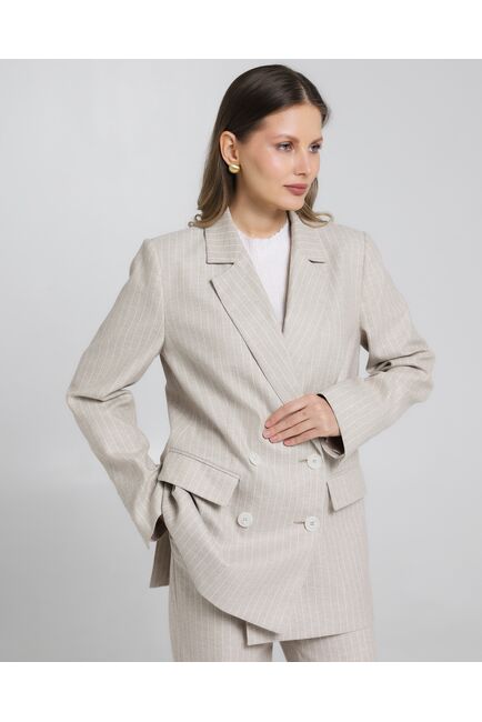 Жакет  бежевый в тонкую полоску-J1-1000 от byME 