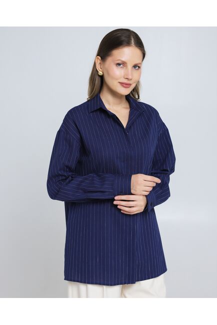 Женская рубашка из хлопка синяя в полоску 8974 от byME 