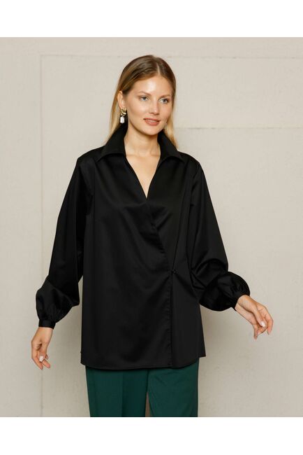 Женская рубашка на запа́х с поясом черная - 8642 от byME 