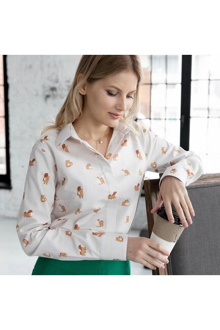 Женская рубашка под пуговицы принт собаки на бежевом - 7943 от byME 