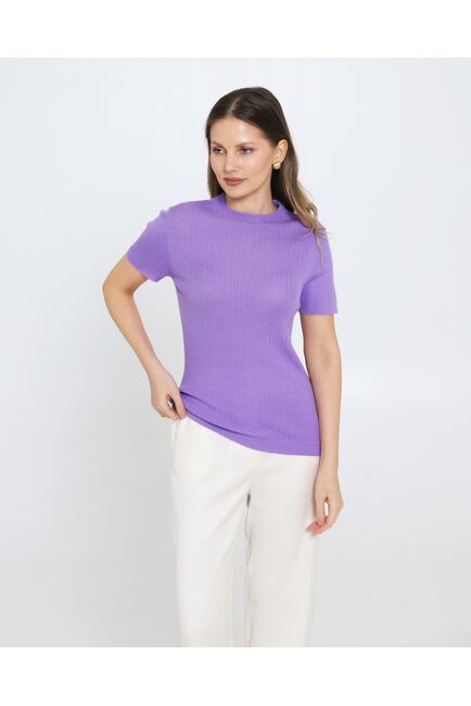 Джемпер из шерсти мериноса тонкой вязки и шелка Mulberry лаванда от byME 