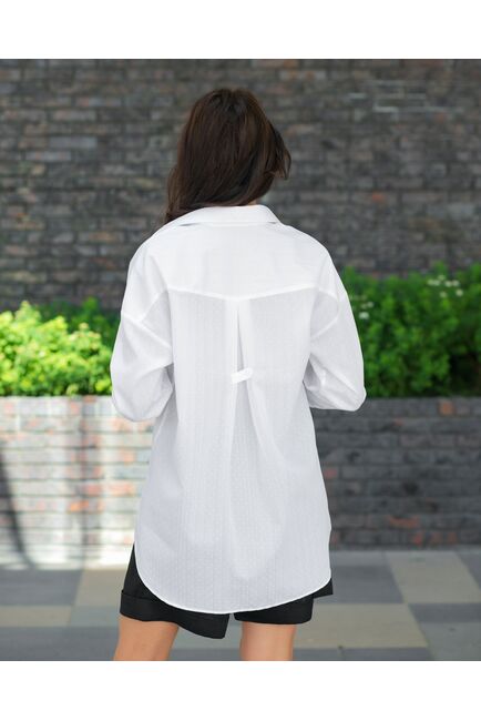 Женская рубашка из хлопка белая с узором -9004 от byME 