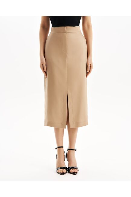 Юбка песочная прямая с разрезом из тенсела  SK2-1001 от byME 