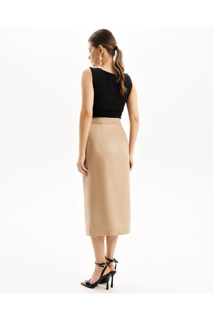 Юбка песочная прямая с разрезом из тенсела  SK2-1001 от byME 