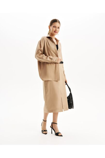 Юбка песочная прямая с разрезом из тенсела  SK2-1001 от byME 