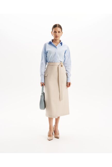 Юбка в серо-бежевом цвете на запах из хлопка SK3-1000 от ByME 