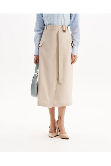 Юбка в серо-бежевом цвете на запах из хлопка SK3-1000 от ByME 