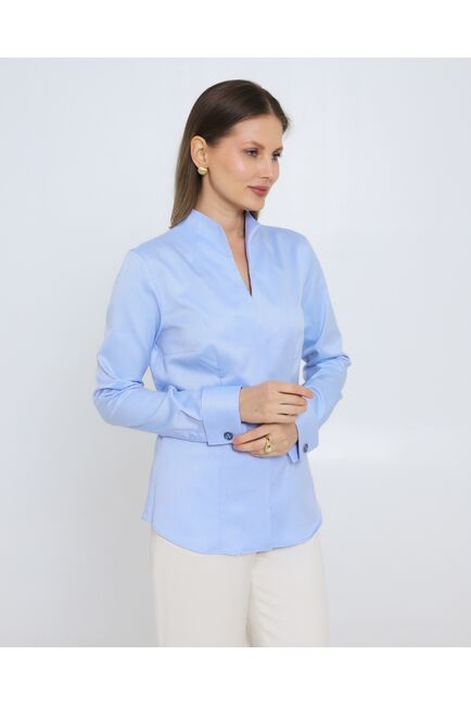 Женская рубашка из хлопка голубая стойка под запонки - 8973 от byME 