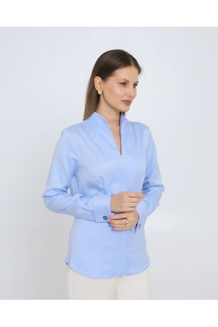 Женская рубашка из хлопка голубая стойка под запонки - 8973 от byME 